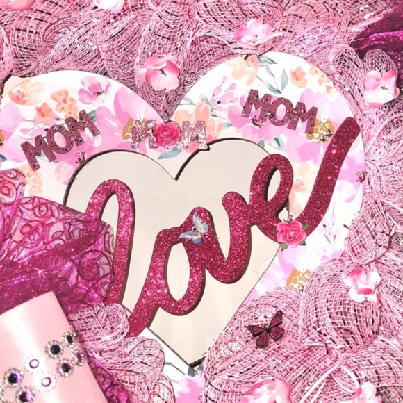 Mothers Day Wreath Deco Mesh Floral Burthday - Picture 2 of 5